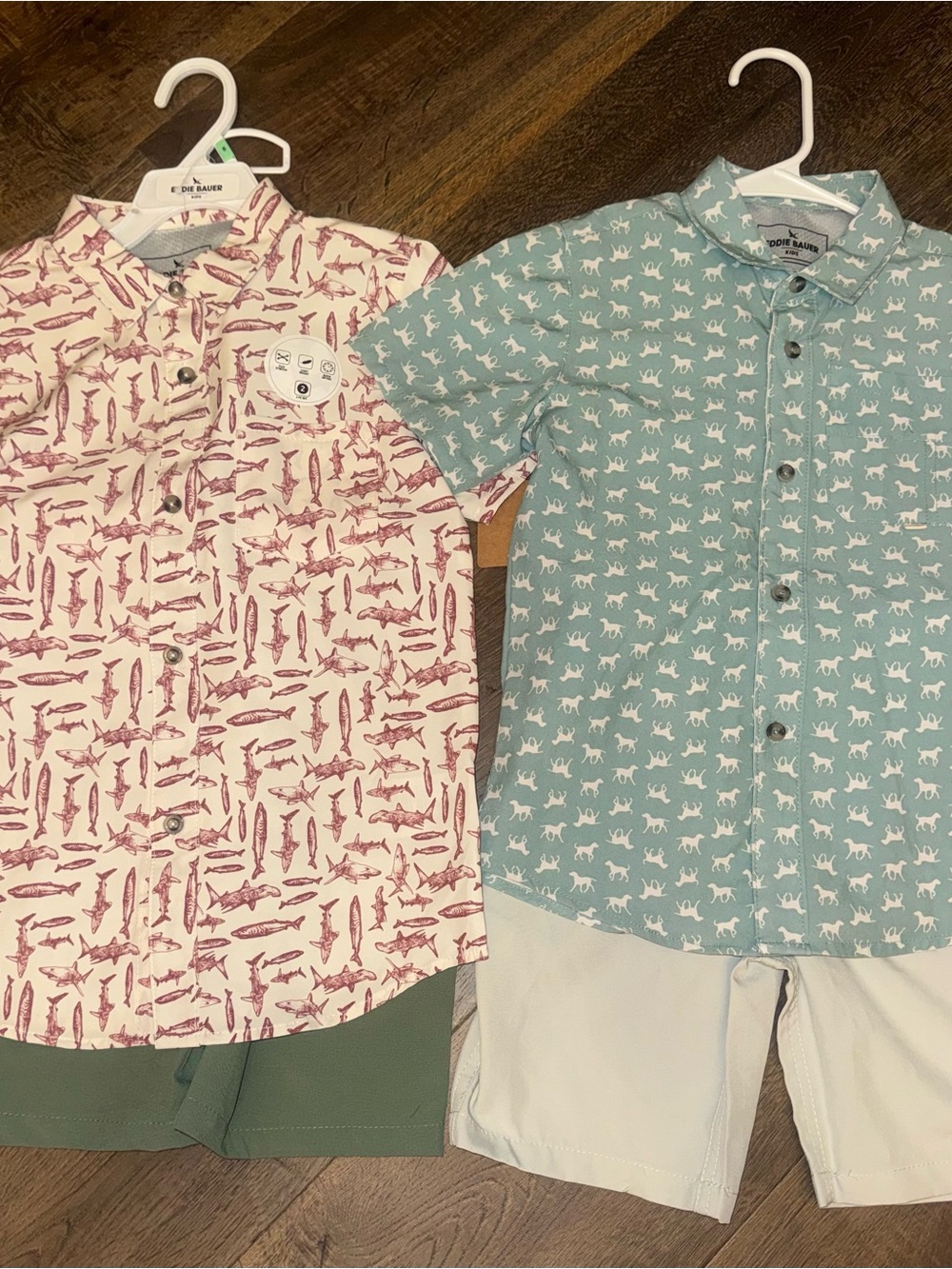 Eddie Bauer Boys Short-Sleeve Button Shirts - Teal & Cream with Animal Prints